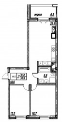 Двухкомнатная квартира 76.5 м²